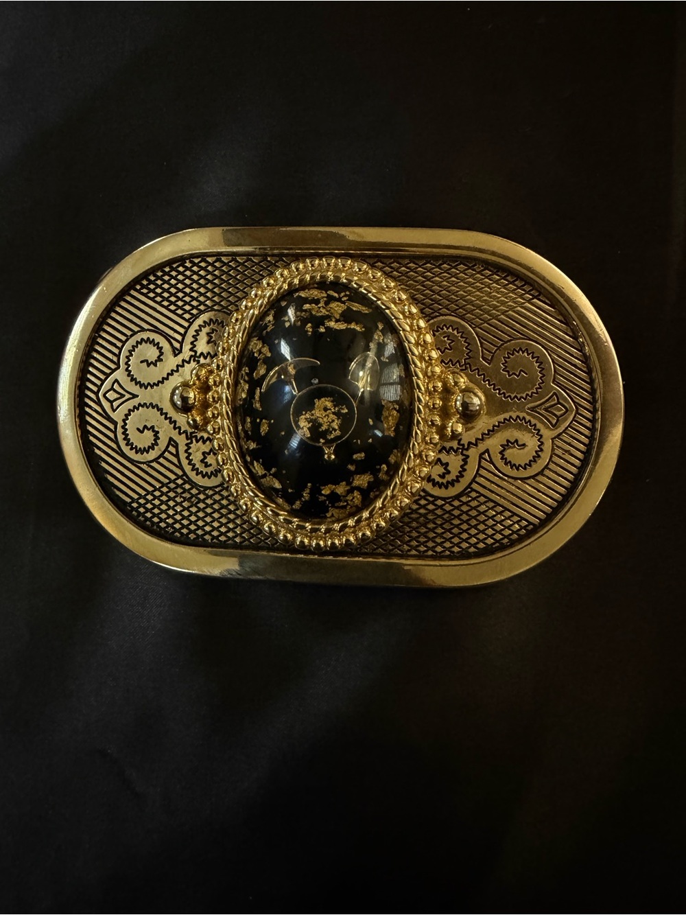 Vintage Gold Belt Buckle w/Blk n Gold Stone